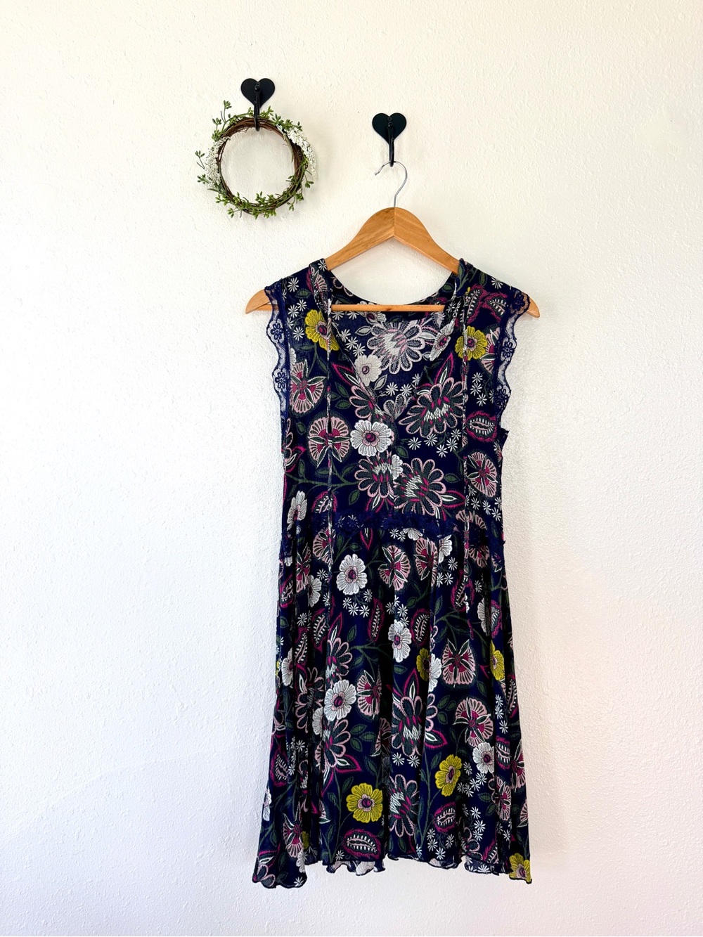 libby.edelman Navy Floral Swing Dress | XS | Boho Cottagecore Summer Dress - Picture 2 of 7